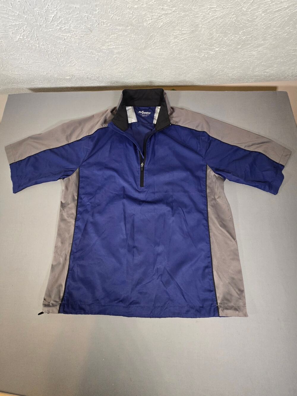 Pinseeker Performance Golf Pullover Jacket Blue Gray Short Sleeve 1/4 Zip L